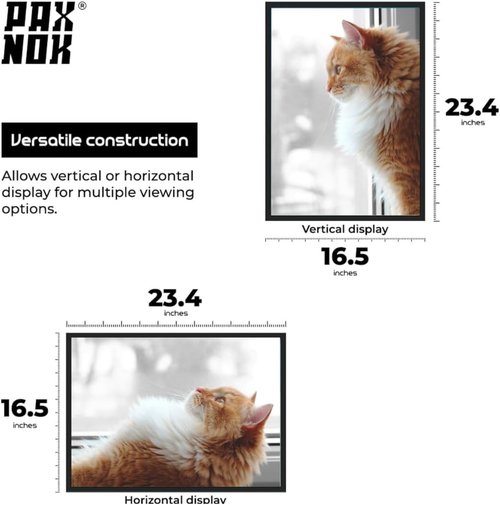 A2 Picture Frame - Premium Glossy Black Plastic with Shatterproof Plexiglass | 16.5"x23.4" for Art & Photos