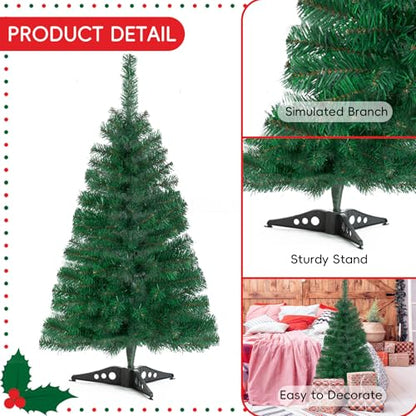 3FT Artificial Christmas Tree Green Mini Tabletop Xmas Tree with Plastic Stand - Indoor Outdoor Holiday Decor - Variation: Green