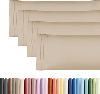 Skiennix Body Pillowcases Set of 4 | Soft & Cozy 20x54 Long Pillow Covers - Breathable, Fade-Free, Machine Washable (Cream)