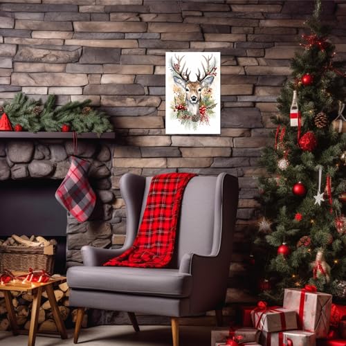 Christmas Deer Canvas Wall Art Watercolor Reindeer Print - 16x24 Inches - Deer 2
