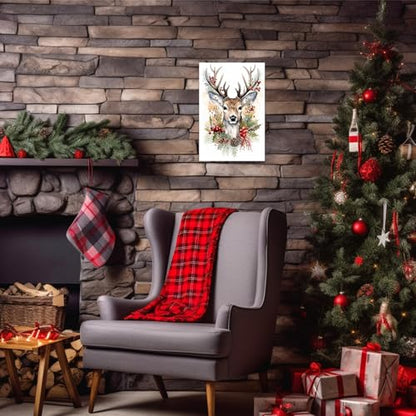 Christmas Deer Canvas Wall Art Watercolor Reindeer Print - 16x24 Inches - Deer 2