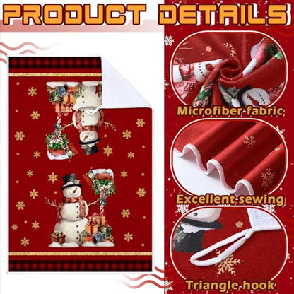 Christmas Kitchen Towels Set - Santa & Snowman, Black & Red, 6 Pieces