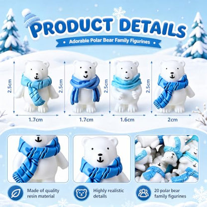 Mini Polar Bear Figurines Set - 200 Pieces with Scarf, Realistic Arctic Animal Decor