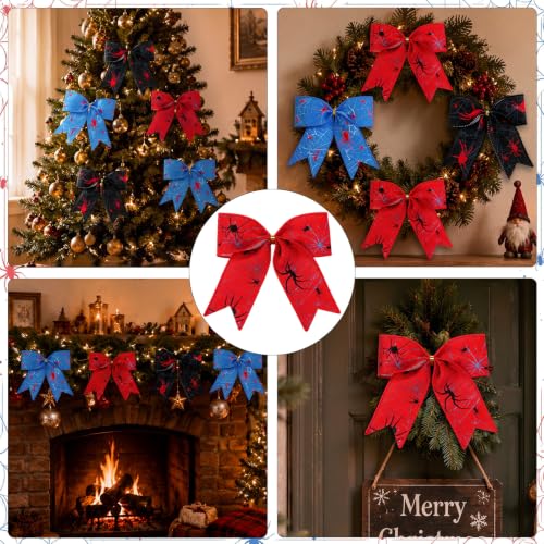 12 Pcs Christmas Spider Bow Ornaments for Tree Wreath Decorations