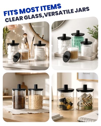Black Glass Qtip Holder Dispenser - Bathroom Decor & Organizer, 4 Pack