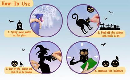 Halloween Window Clings Set - 138 Pieces, 8 Sheets, Ghost Skeleton Bat Decor A4 Variation