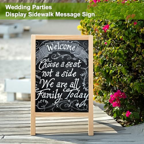 4 Pack Small Double-Sided Chalkboard Signs 15.7 x 9.8 Inch Rustic Easel Set