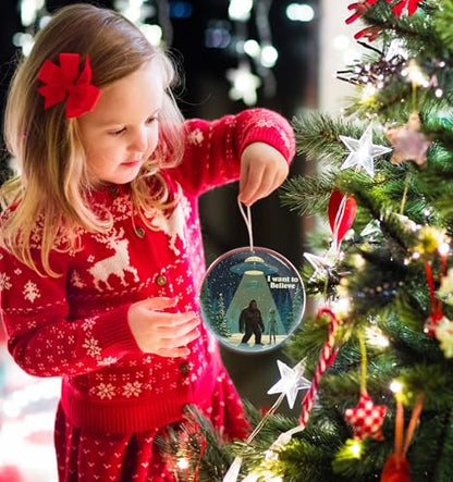 Bigfoot and Alien UFO Christmas Ornament - Funny Sasquatch & Alien Holiday Decor