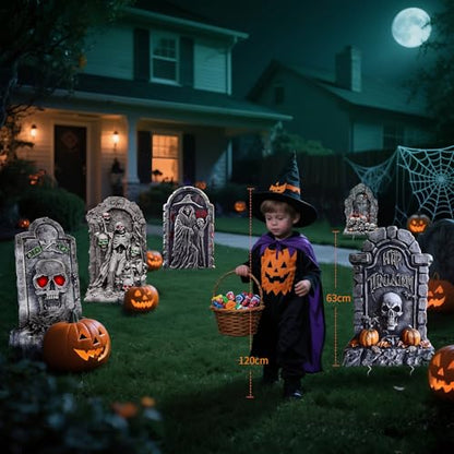 Halloween Graveyard Tombstone Decor Set - 25 Inch Weatherproof Yard Signs, 5 Pieces