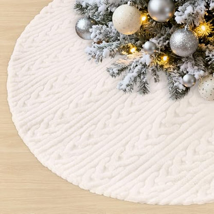 58 Inch Faux Fur Christmas Tree Skirt Round Beige Plush Holiday Decor