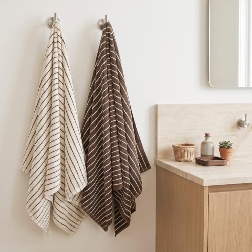 Jacquotha Cotton Bath Towels Set of 2 - Brown & Ivory, 27.5x55 Inches