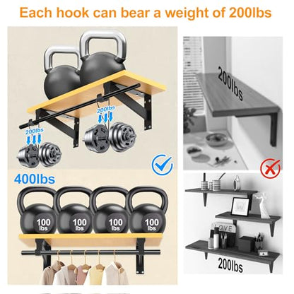 Heavy Duty Closet Rod Support Bracket 12 Inch Black 400lbs Capacity - 4 Pack