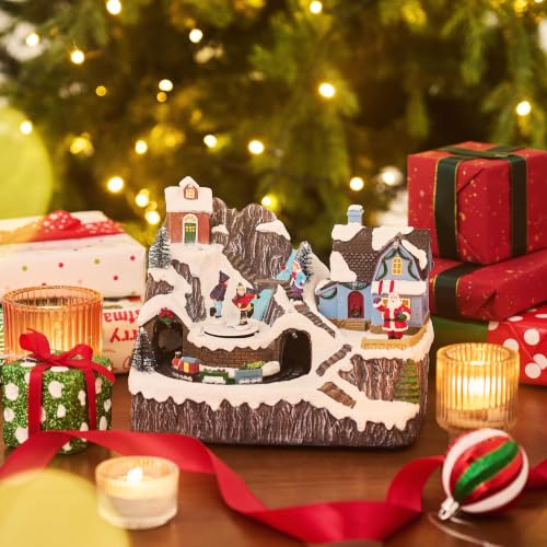Valery Madelyn Christmas Village Scene Decorations - Santa Ice Rink Variation, Lighted Musical Resin Home Decor, 9 Inch