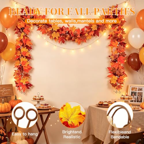 Artificial Maple Leaf Garland 2 Pack Fall Decor 5.9Ft Orange Autumn Thanksgiving