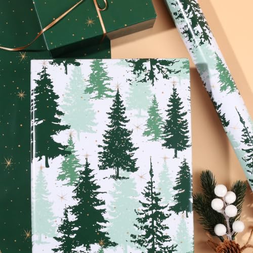 Reversible Christmas Wrapping Paper Pine Tree Design 17 x 33 Ft - Green & Gold