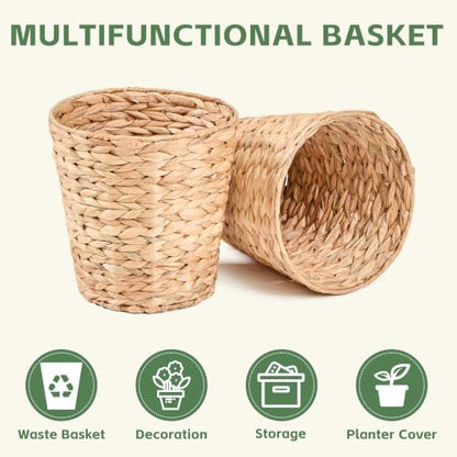 3 Gallon Wicker Trash Can - Natural Rattan Waste Basket for Bathroom & Home