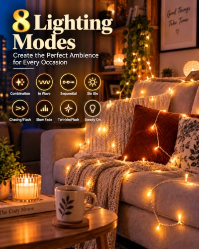 Battery Operated Fairy Lights 2 Pack 98FT Warm White LED String Lights