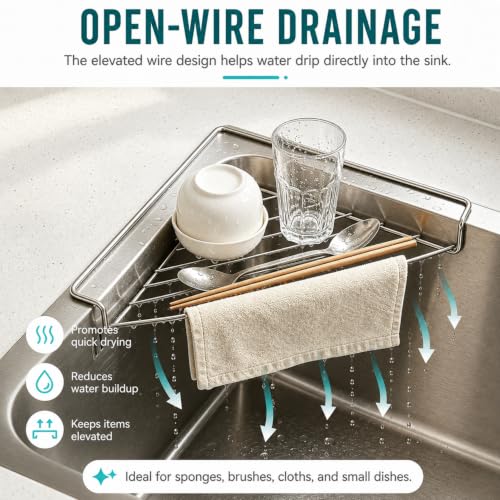 Silver Stainless Steel Corner Sink Shelf with Wire Rack - Space Saving