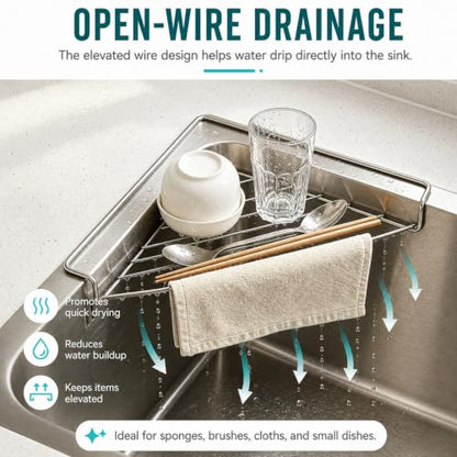 Silver Stainless Steel Corner Sink Shelf with Wire Rack - Space Saving