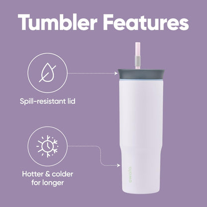 Owala Stainless Steel Triple Layer Insulated Travel Tumbler with Spill Resistant Lid and Straw, BPA Free, 24 oz, Grey/Purple (Bunny Hop)