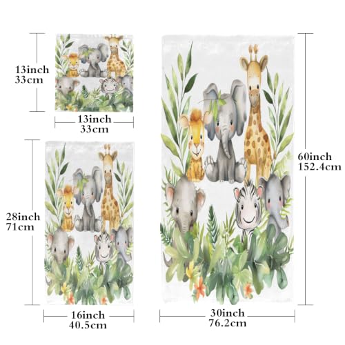 Multicolor Cute Lion Elephant Giraffe 3-Piece Bath Towel Set for Bathroom