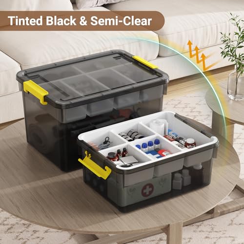Clear Grey 40Qt Stackable Storage Bins with Lid & Tray - Craft Organizer