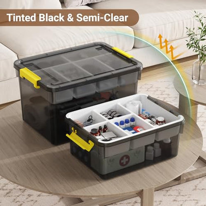 Clear Grey 40Qt Stackable Storage Bins with Lid & Tray - Craft Organizer