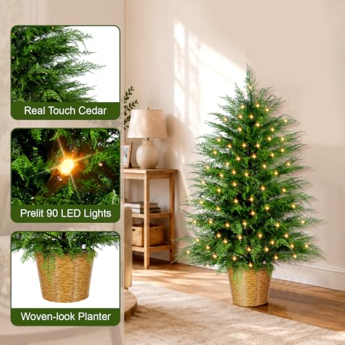 3ft Prelit Artificial Cedar Christmas Tree with Lights - Indoor Outdoor Decor