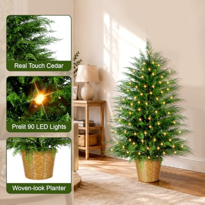3ft Prelit Artificial Cedar Christmas Tree with Lights - Indoor Outdoor Decor