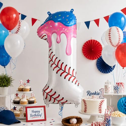 Pink Baseball Drip Number 7 Balloon for Birthday Party Decorations