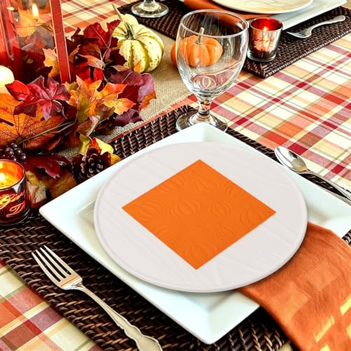 Fall Embossed Pumpkin Paper Napkins for Thanksgiving Harvest Tableware - 120 Pack, Orange, Yellow, Brown