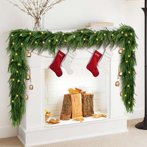 Green 9FT Artificial Norfolk Pine Garland with Lights - Pre-Lit Christmas Decor