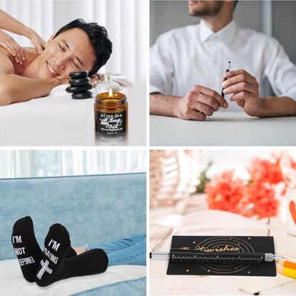 Religious Christian Gift Set for Men Christmas - Inspirational Spiritual Gifts with Tumbler Socks Cap Keychain Candle & More - Style 1