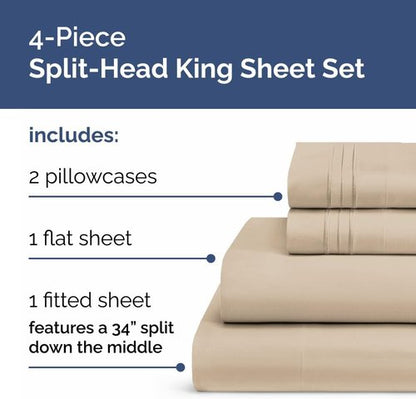 Flex Top Split Head King Sheet Set - Comfy Cooling Bed Sheets | Luxury Ultra-Soft Bedding - Deep Pockets - Oeko-Tex Certified - Wheat