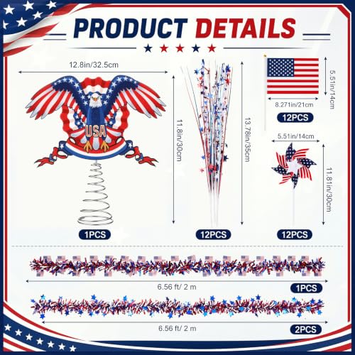 Patriotic Christmas Decorations Set with Eagle Tree Topper and American Flag Pinwheels