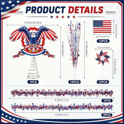 Patriotic Christmas Decorations Set with Eagle Tree Topper and American Flag Pinwheels