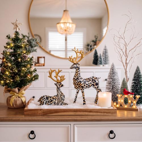 Christmas Leopard Print Reindeer Figurines Set - Holiday Decor, 2 Sizes