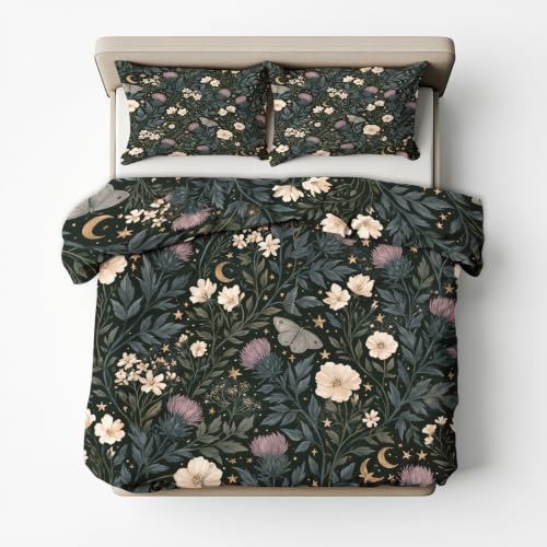 California King Botanical Floral Duvet Cover Set - Multicolor Microfiber Bedding