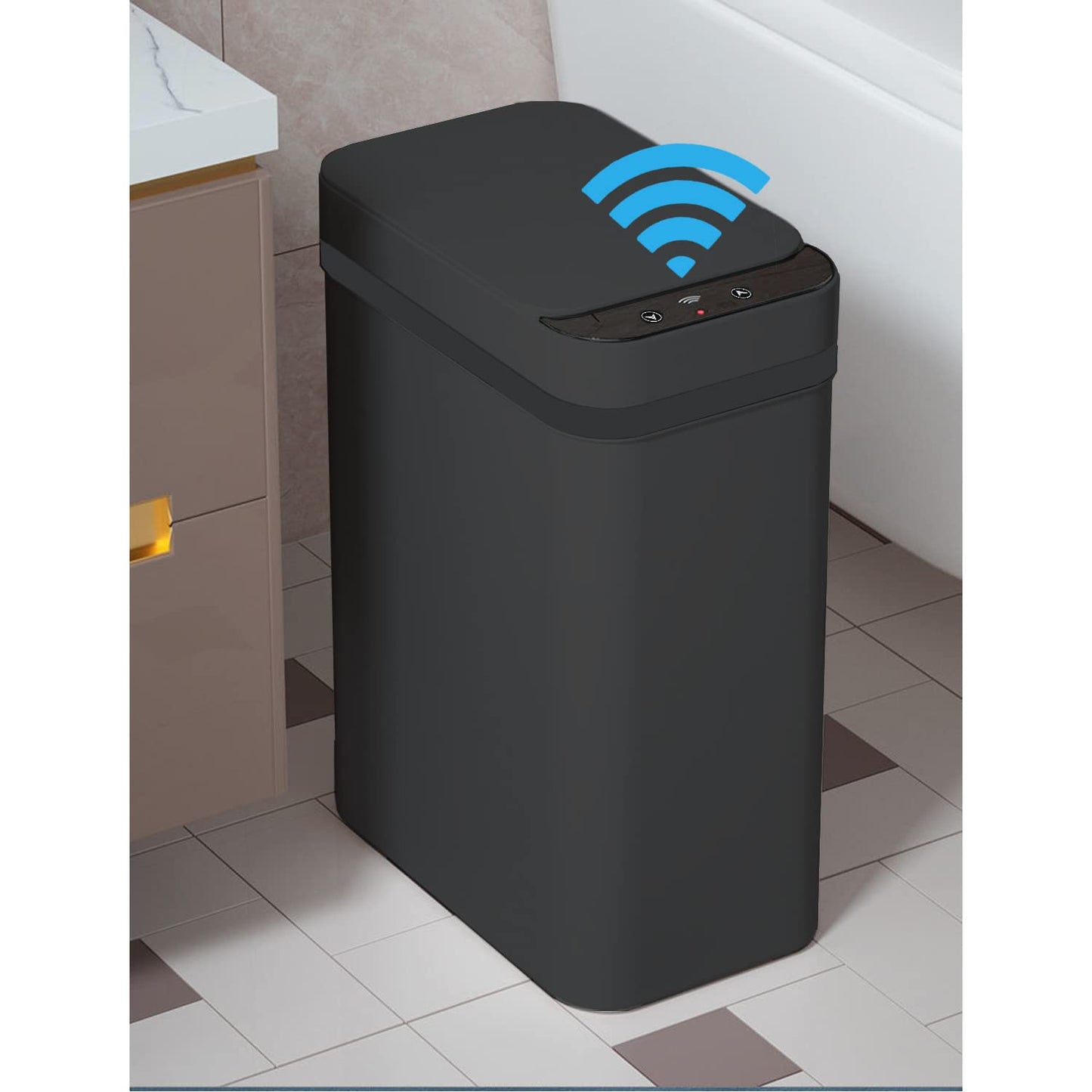 Yatmung Touchless Bathroom Trash Can - 2.5 Gallon Smart Sensor Bin - Slim Electric Design in Black