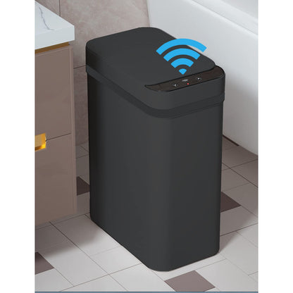 Yatmung Touchless Bathroom Trash Can - 2.5 Gallon Smart Sensor Bin - Slim Electric Design in Black