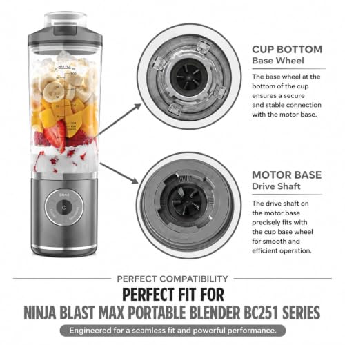 Gray 22oz Replacement Cup with Lid & Silicone Sleeve for Ninja Blast Max BC251