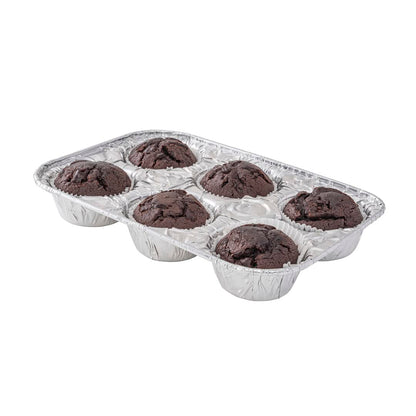 Restaurantware Pastry Tek 9.5 x 6.5 x 1.5 Inch Muffin Tins 25 Disposable Cupcake Pans - 6 Cavities Standard Size Silver Aluminum Baking Pans Durable For Baking Cupcakes Muffins or Mini Pies