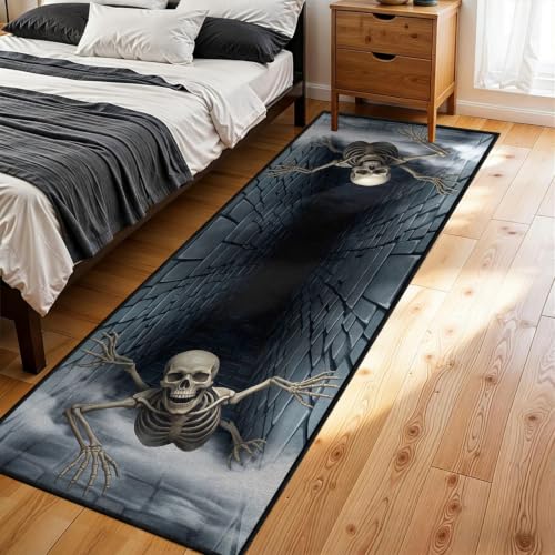 3D Halloween Skeleton Optical Illusion Runner Rug 2x7ft Long Hallway Carpet - Variation of 9 / Oblong