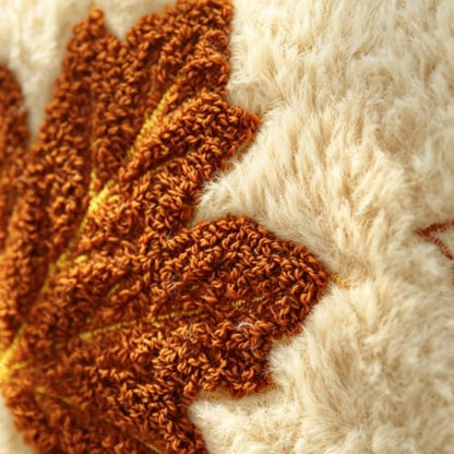 Fall Halloween 18x18 Inch Pillow Cover - Autumn Farmhouse Decor, Cozy Fluffy Throw Cushion with Maple Leaf Embroidery, Colorful, Pack of 1