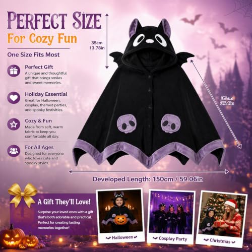 Halloween Bat Blanket Hoodie for Adults Kids Oversized Sherpa Wearable Throw