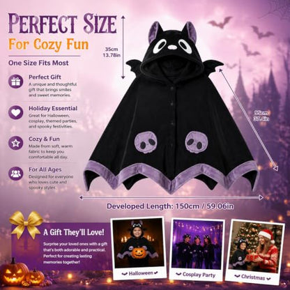 Halloween Bat Blanket Hoodie for Adults Kids Oversized Sherpa Wearable Throw
