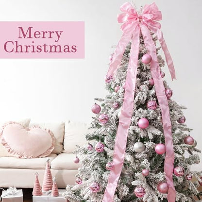 Pink Christmas Tree Topper Bow with Long Streamers - Large Holiday Decoration
