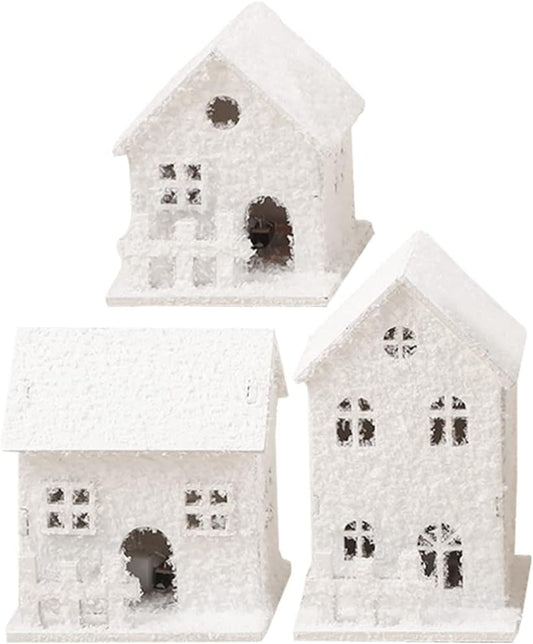 TOYANDONA Christmas Village Houses - 3Pcs LED Lighted Wooden Decor for Tabletop & Mantle Display