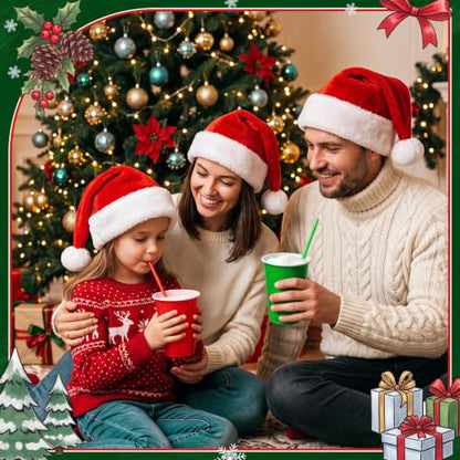 Christmas Red Green Plastic Disposable Cups with Straws - 120 Pcs Set