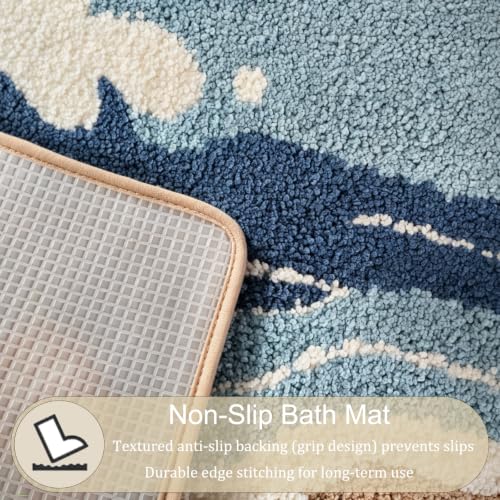 Divtada Coastal Sea Cloud Beach Bath Mat 20x32 Inches - Ocean Wave Starfish Rug